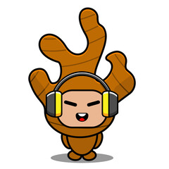 vector cartoon character cute ginger spice mascot costume listening to music