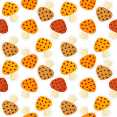 Mushroom seamless pattern with 4 different mushroom colors