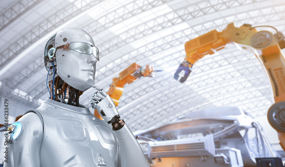 Poster automation factory with robot control robot arm