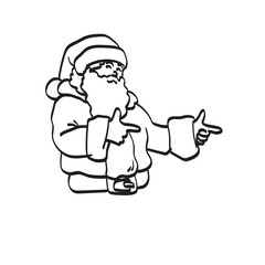 line art half length Santa claus pointing blank space illustration vector isolated on white background