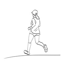 line art back view of female runner athlete running illustration vector isolated on white background