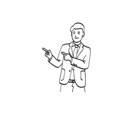 line art businessman pointing finger away illustration vector isolated on white background