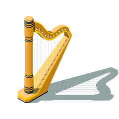 Obraz premium Isometric 3D Music Instrument Harp Play Element Vector Design Style For Concert, Performance, Relax