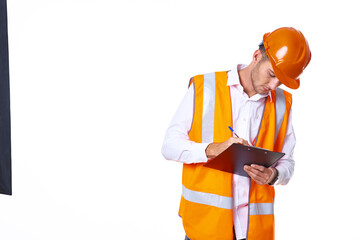 man in orange hard hat engineer work professionals construction