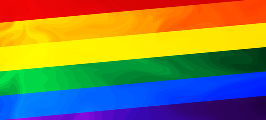 PRIDE MONTH banner on gradient rainbow background. LGBT flag. Template design, vector illustration. Love wins. Colorful symbols. Gay pride collection