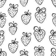 Strawberry. Black and white seamless pattern for packaging, coloring book and other design.
