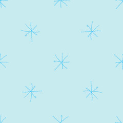 Hand Drawn Snowflakes Christmas Seamless Pattern. Subtle Flying Snow Flakes on chalk snowflakes Background. Adorable chalk handdrawn snow overlay. Neat holiday season decoration.