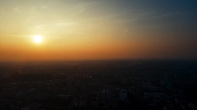 Aerial Drone - Landscape of a Sunset over the City of Busto Arsizio