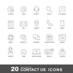 Contact us line icons. Phone, address and mail icon set with editable stroke