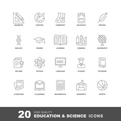 Education line icon. Vector e-learning and school icons set with editable strokes