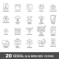 Web and graphic design icons. Vector creative and development icon set