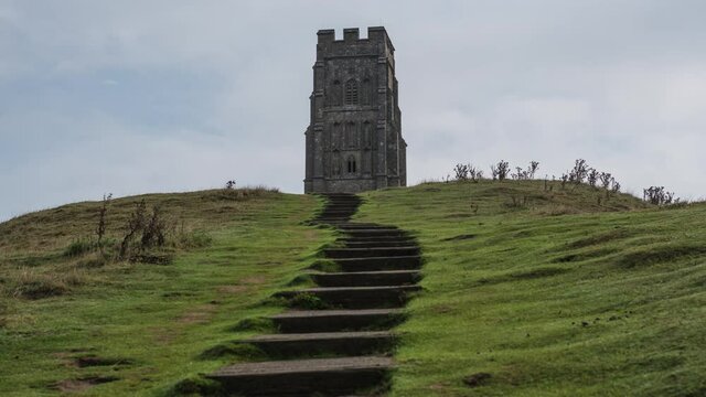 St Michael's Tower on Glastonbury Tor, England  Time Lapse