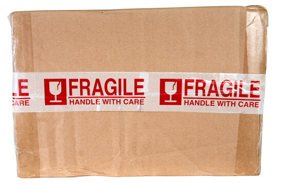 Fragile adnesive tape on top of cardboard box