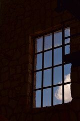 Window in the dark with sky view aesthetic