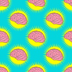 Seamless pattern with Human brain. Pop Art vintage vector illustration