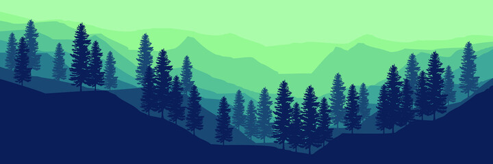 explore forest mountain flat design vector banner template good for web banner, ads banner, tourism banner, wallpaper, background template, and adventure design backdrop	