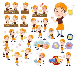 お酒に関するファストフード店員男性のセット