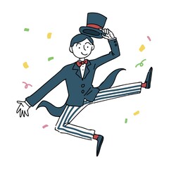 ジャンプする楽しそうな手品師イラスト