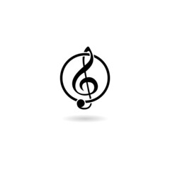 Treble clef music icon with shadow isolated on white
