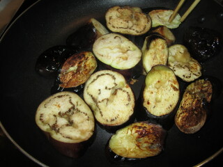Fried Eggplants on Pan