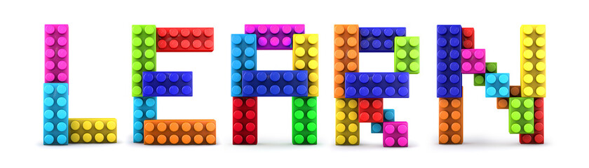 Word learn made of colorful building block. 3d letter. 3d illustration.