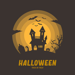 halloween scary haunted house silhouette flat design landscape