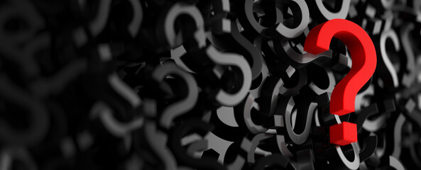 Red Abko's question lies on the black marks of the question. The concept of multiple questions, the solution path of the gap. Depression. 3D render.