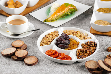 Eastern cuisine dessert tea set with nuts and dried fruits
