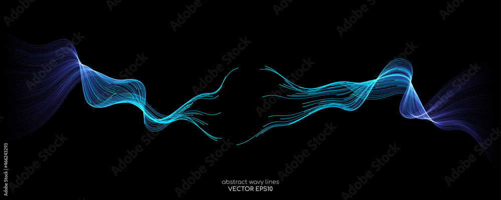 Leinwandbilder Abstract vector wave lines green and blue colors isolated on black background for design elements in concept technology, modern, science. A.I.