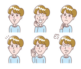 若い男性上半身表情セット