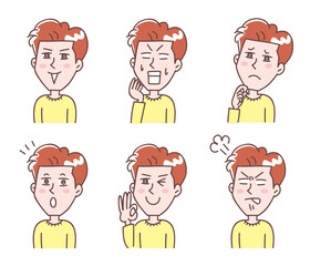 若い男性上半身表情セット