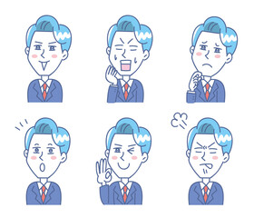若い男性上半身表情セット
