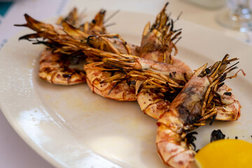 Grilled shrimps in a tavern in Greece