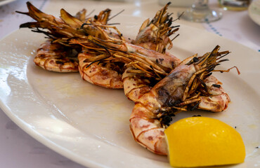 Grilled shrimps in a tavern in Greece
