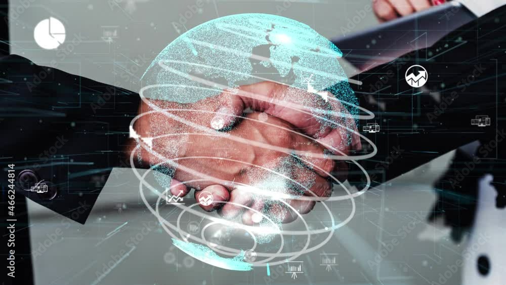 Poster conceptual business handshake with dashboard for financial data analysis . 3d render computer graphi
