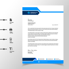 abstract business letterhead template (blue modern a4 letterhead fully print ready and customizable)