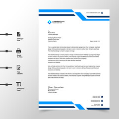 abstract business letterhead template (blue modern a4 letterhead fully print ready and customizable)
