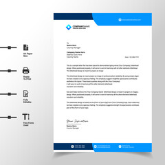 business wave letterhead template design illustration (blue modern a4 letterhead fully print ready and customizable)