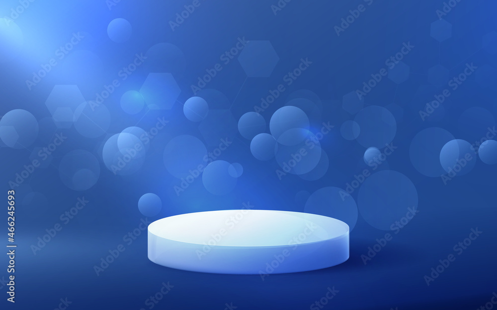 Aufkleber white product cylinder display mockup with bokeh light on blue background. vector illustration