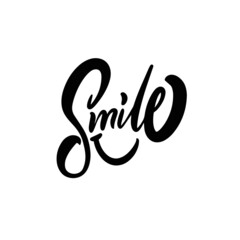 Smile. Hand drawn black color motivation text. Brush calligraphy phrase.