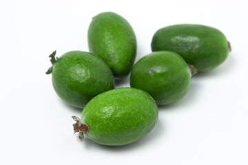 Feijoa on a white background. The fruit is healthy. Healthy eating