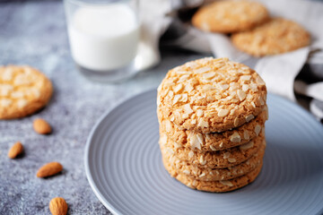 Cookies with almond with glass of milk