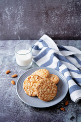 Cookies with almond with glass of milk