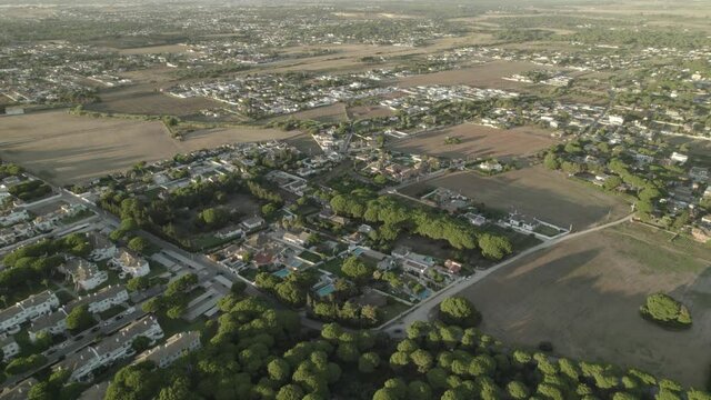 Aerial view of La Barrosa (Chiclana de la Frontera) a beautiful Village of Andalusia Spain in Cadiz
