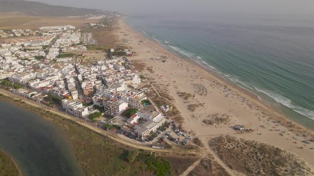 Aerial view of Zahara de los Atunes a beautiful old Village of Andalusia Spain in Cadiz

