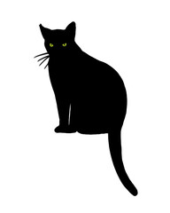 Silhouette of black cat with green eyes