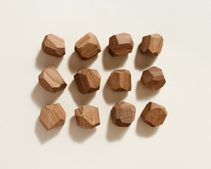 Tumi ishi japanese desktop game meditation, pattern from eco-friendly wooden polygonal stones for building tower
