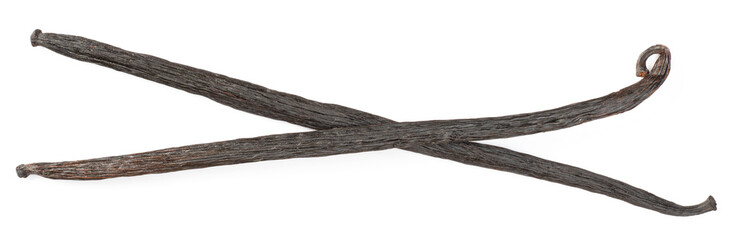 Dried vanilla pods isolated on white background, top view