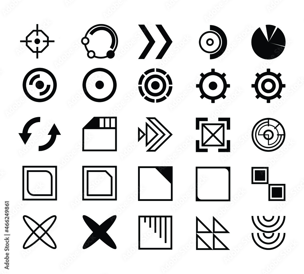 Poster set of abstract futuristic icons for ui ux website or design element. creative element illustration 