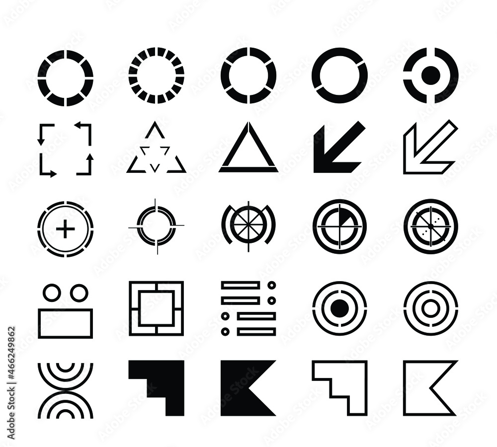 Poster set of abstract futuristic icons for cyber theme design element. creative element illustration for a